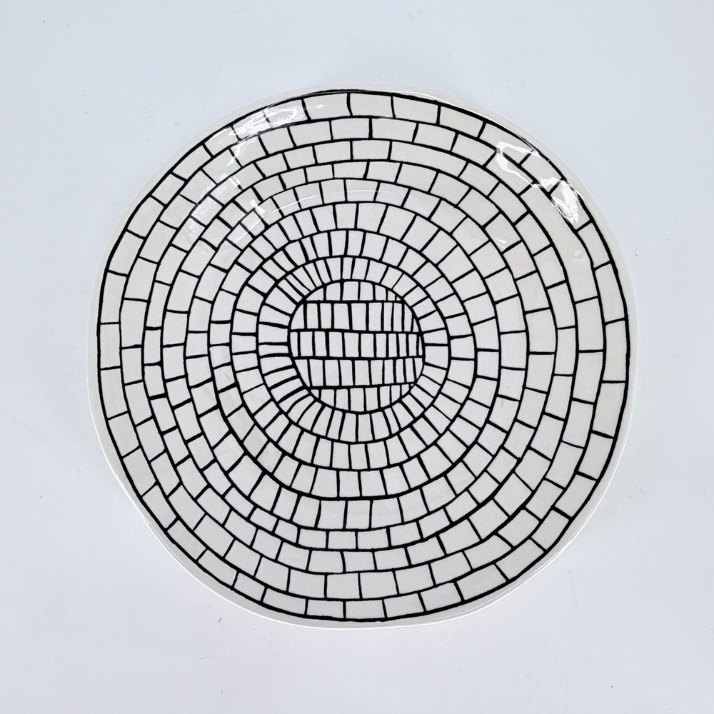 Anthropologie Vector Dinner Plate 11.5" Black White Italy Crazing